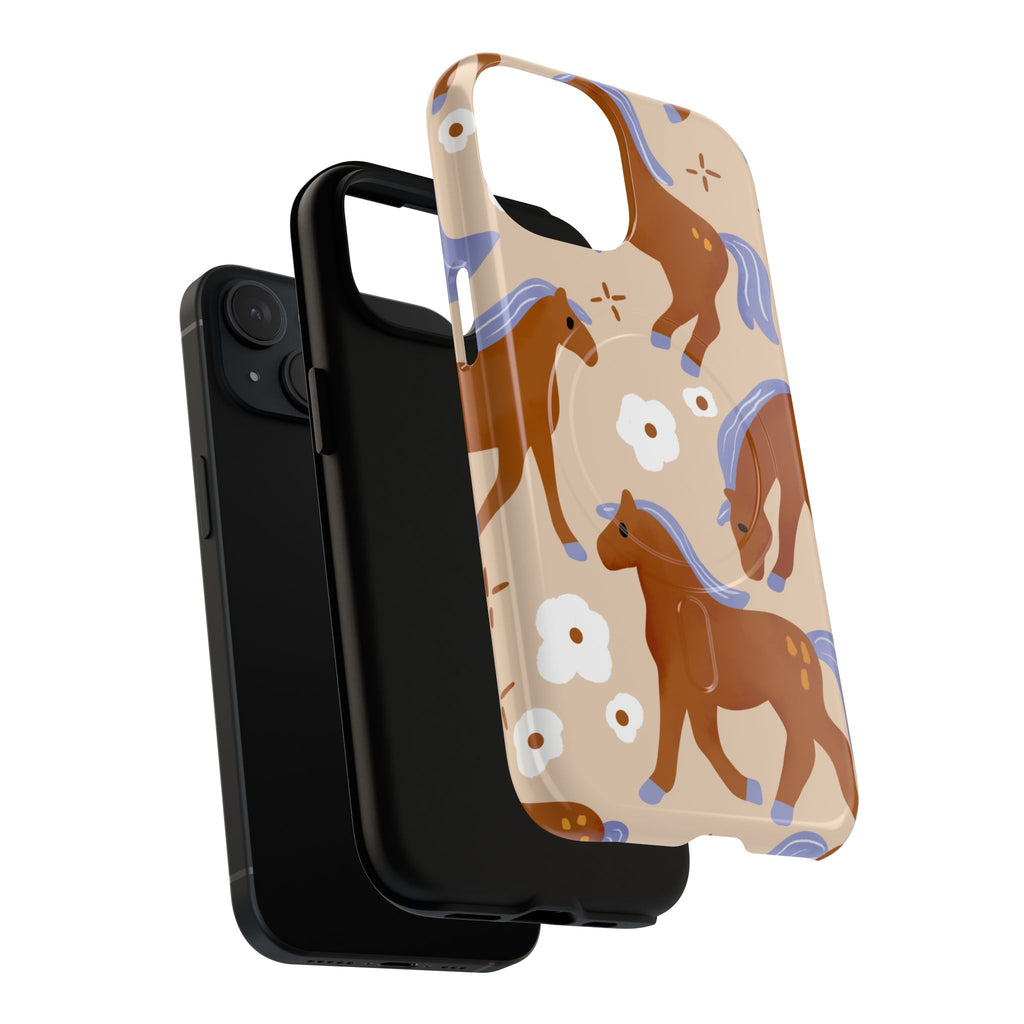 Horse Pattern Tough Magnetic Phone Case showing dual-layer protective construction with glossy and matte finish options