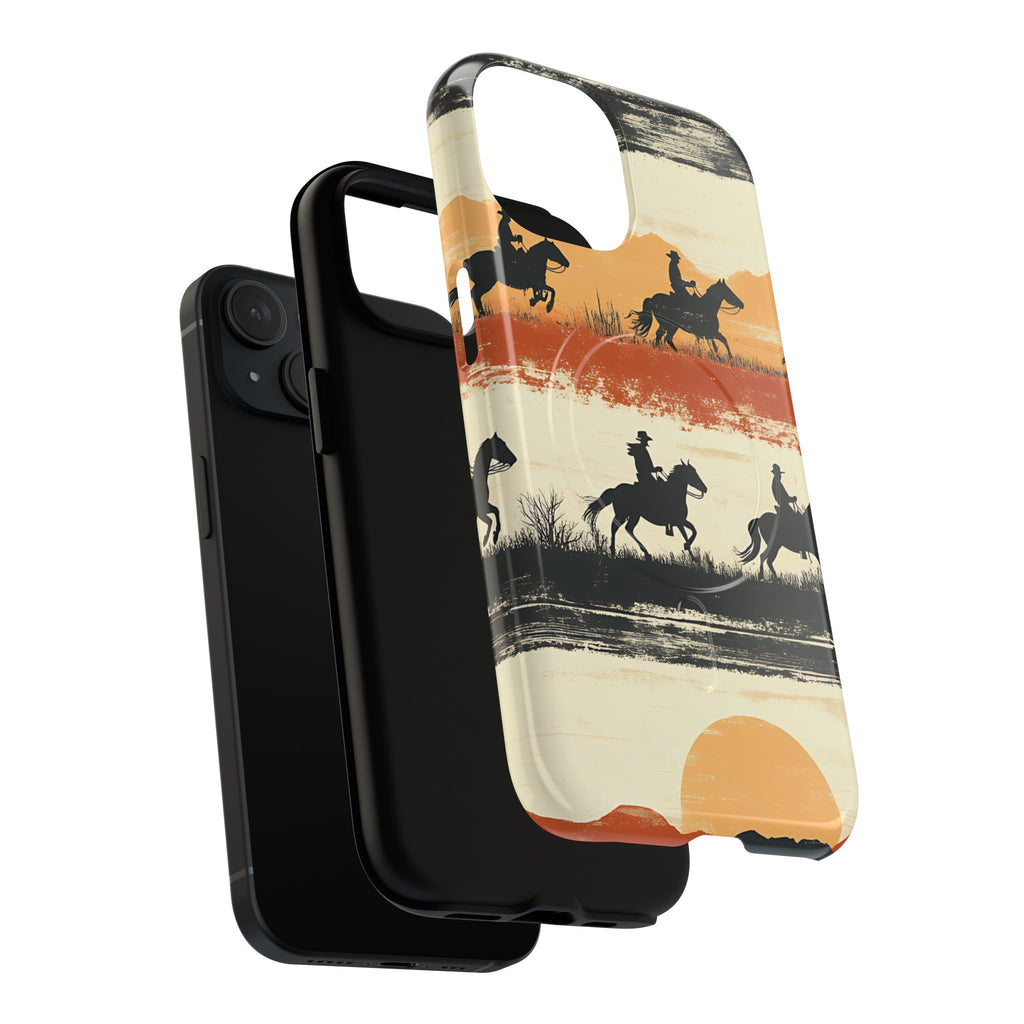 Western cowboy phone case showing MagSafe compatibility and sunset desert design