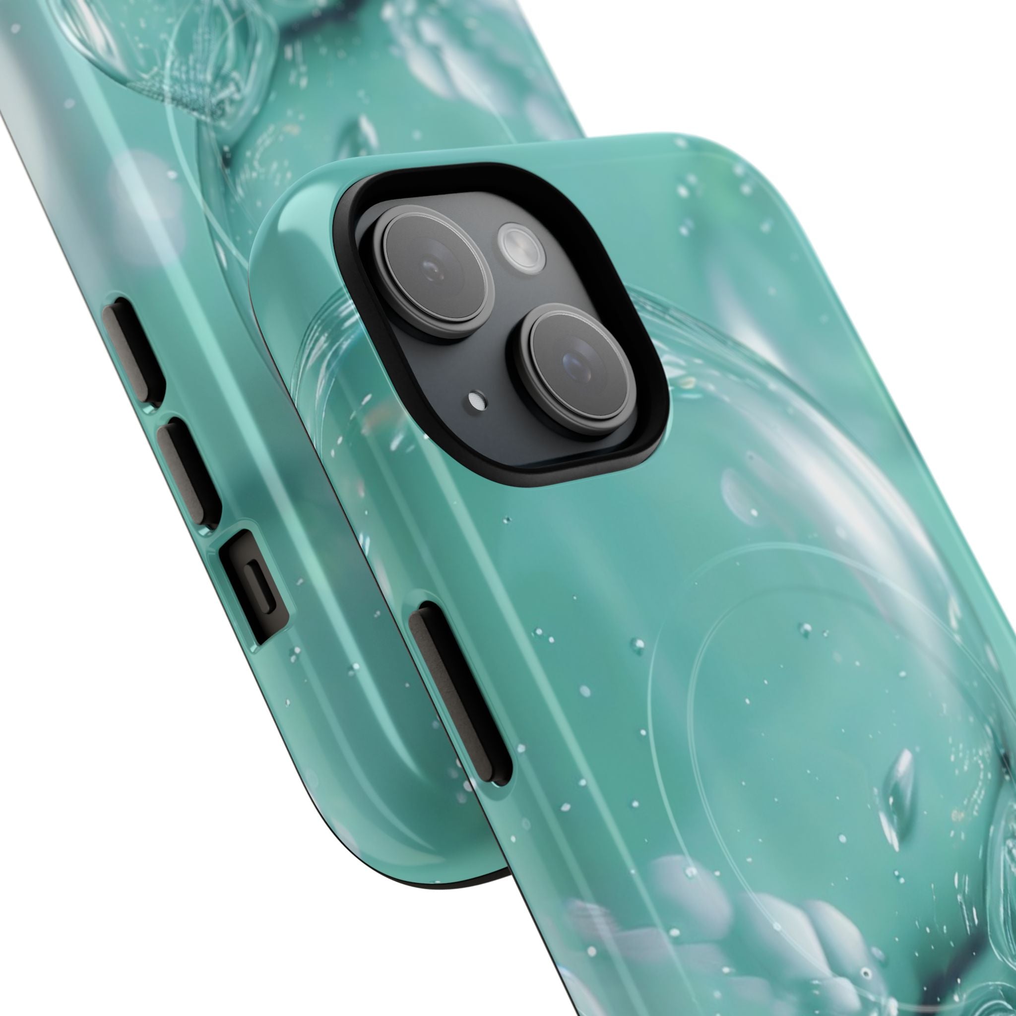 Soft teal bubble pattern with translucent orbs that catch light for calming aquatic phone protection