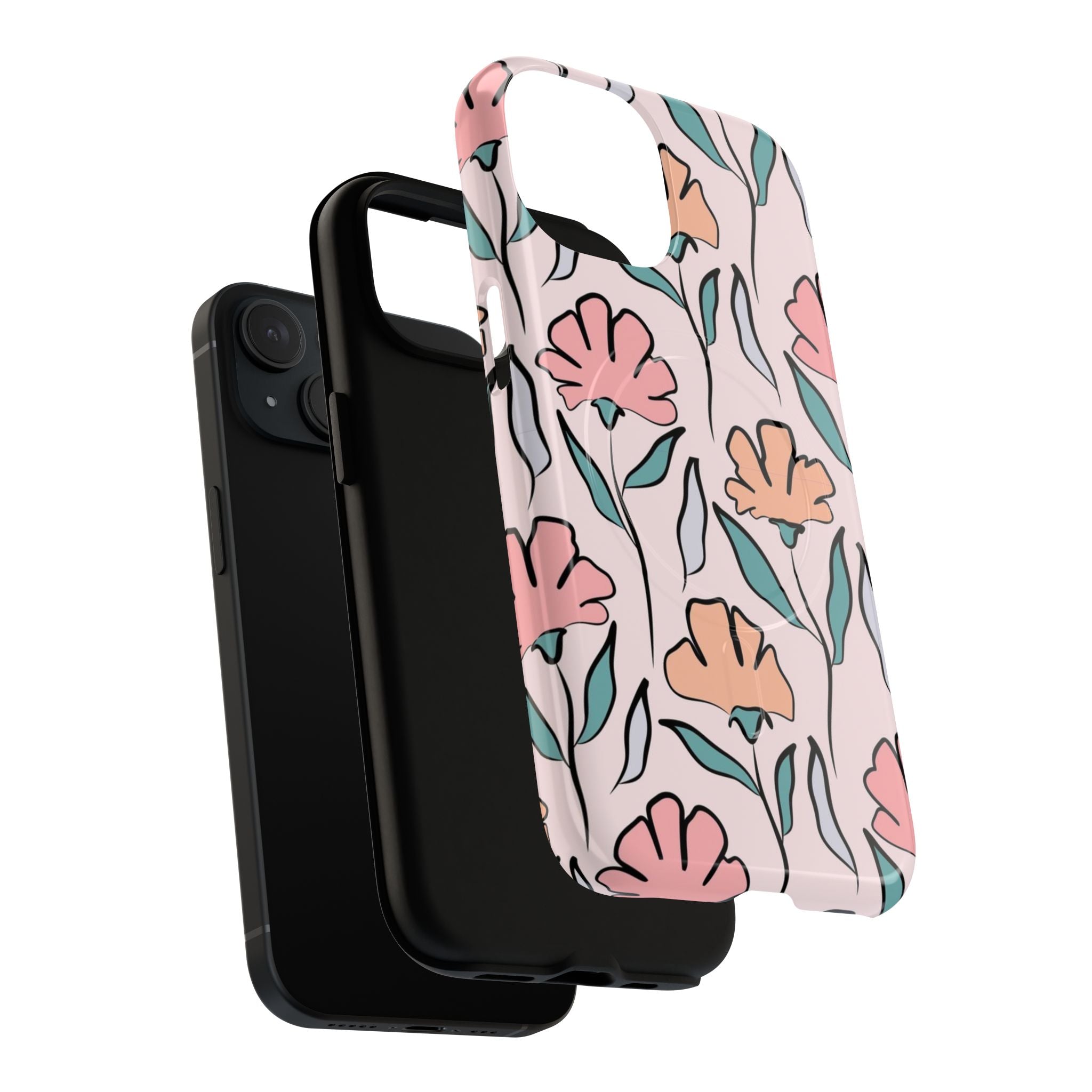 Floral Sketch Tough Magnetic Phone Case — Pink Botanical Protective Cover
