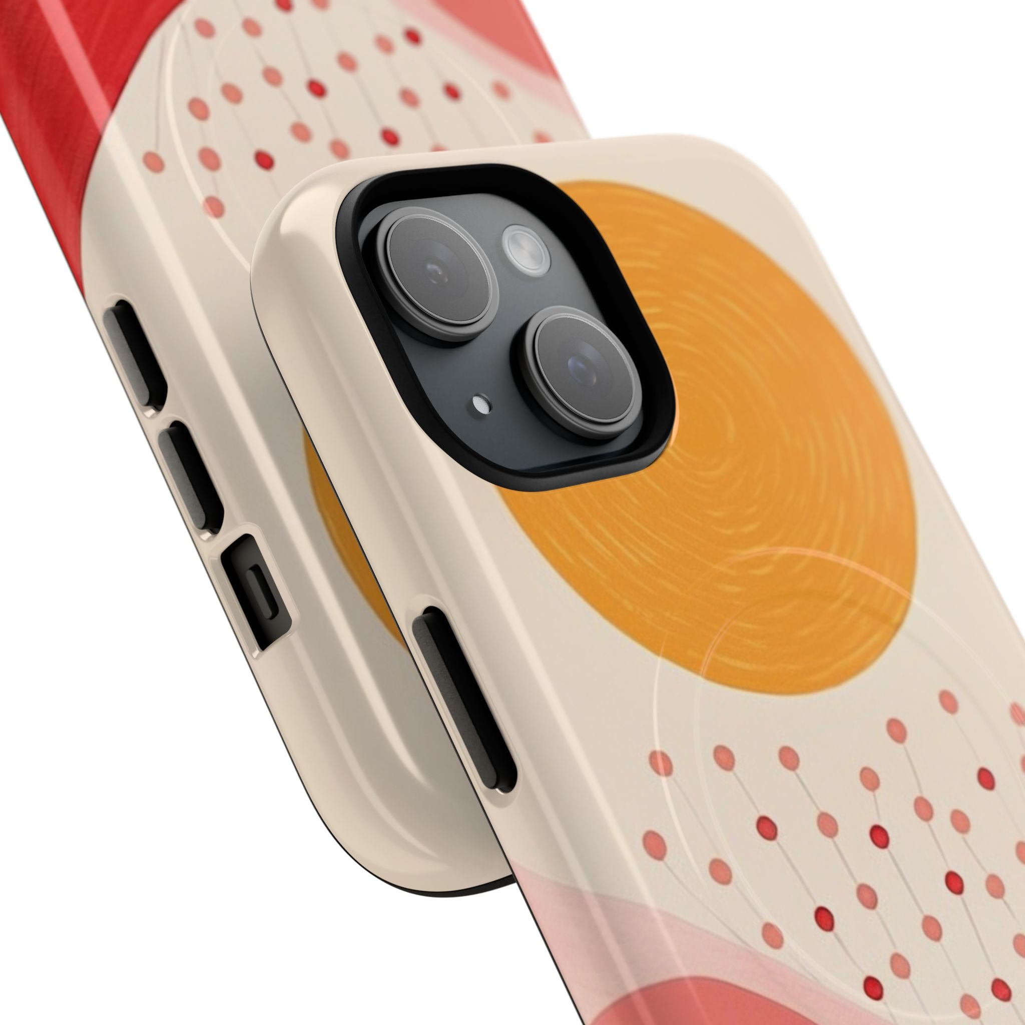  Dual-layer tough magnetic phone case showing abstract sunset coral design