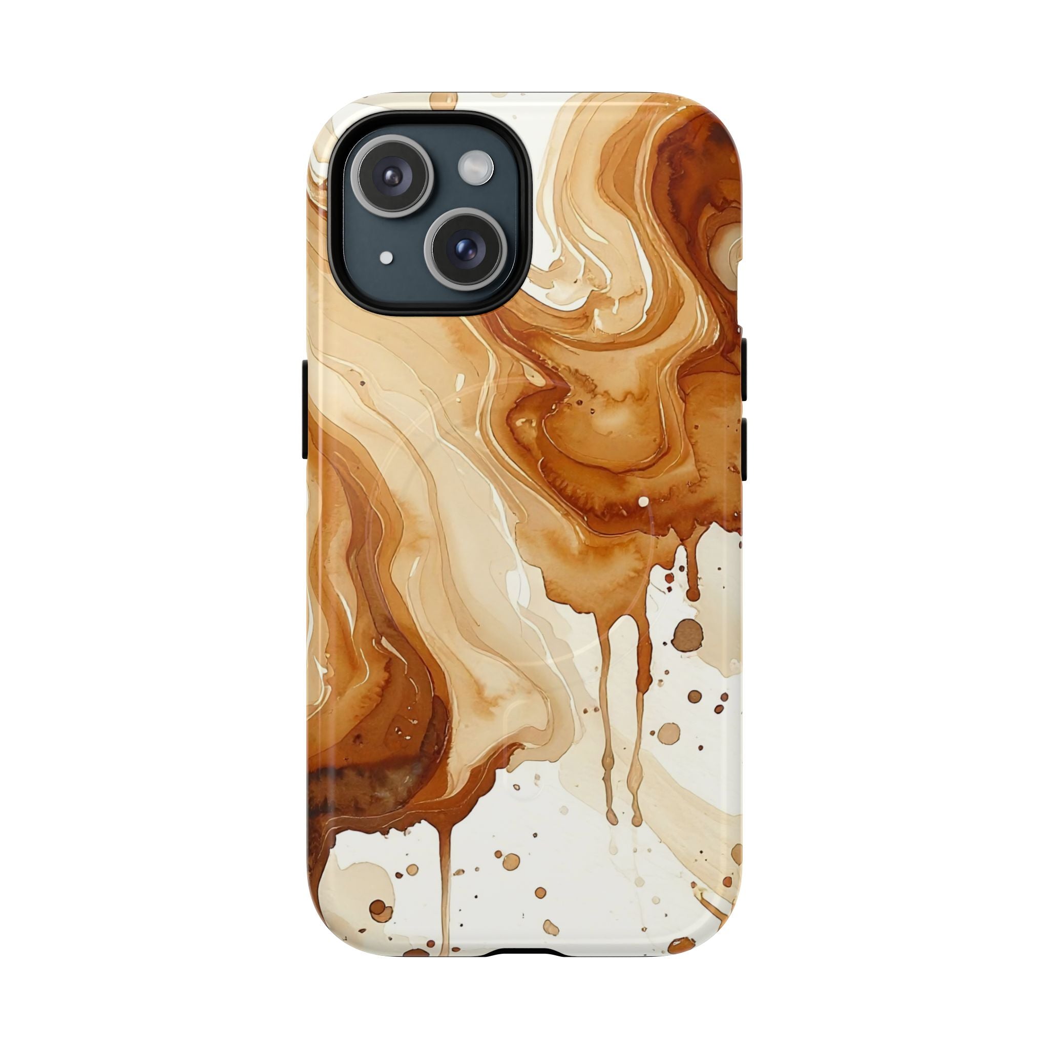 Caramel Marble Phone Case with Abstract Swirl Design and MagSafe