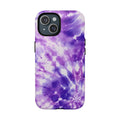 MagSafe tough phone case with purple tie-dye pattern