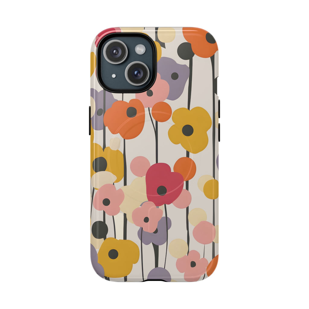 Floral Pop Tough Magnetic Phone Case with retro poppy design