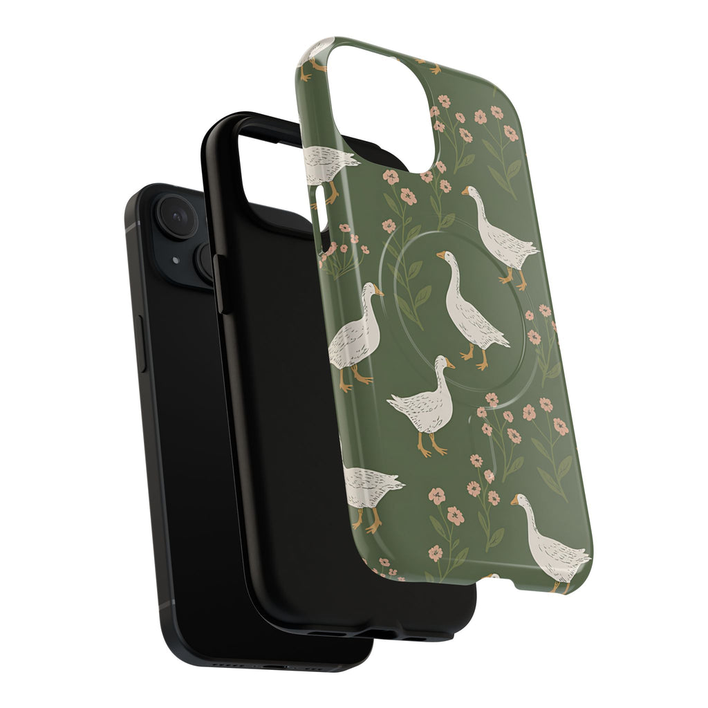 Goose Pattern MagSafe Phone Case detail view showing dual-layer protection and precise cutouts