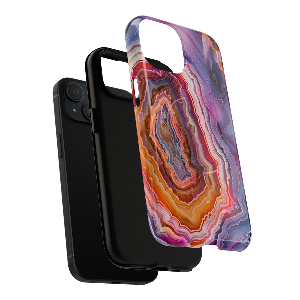 Dual-layer tough magnetic phone case showing agate wave colorful geode design