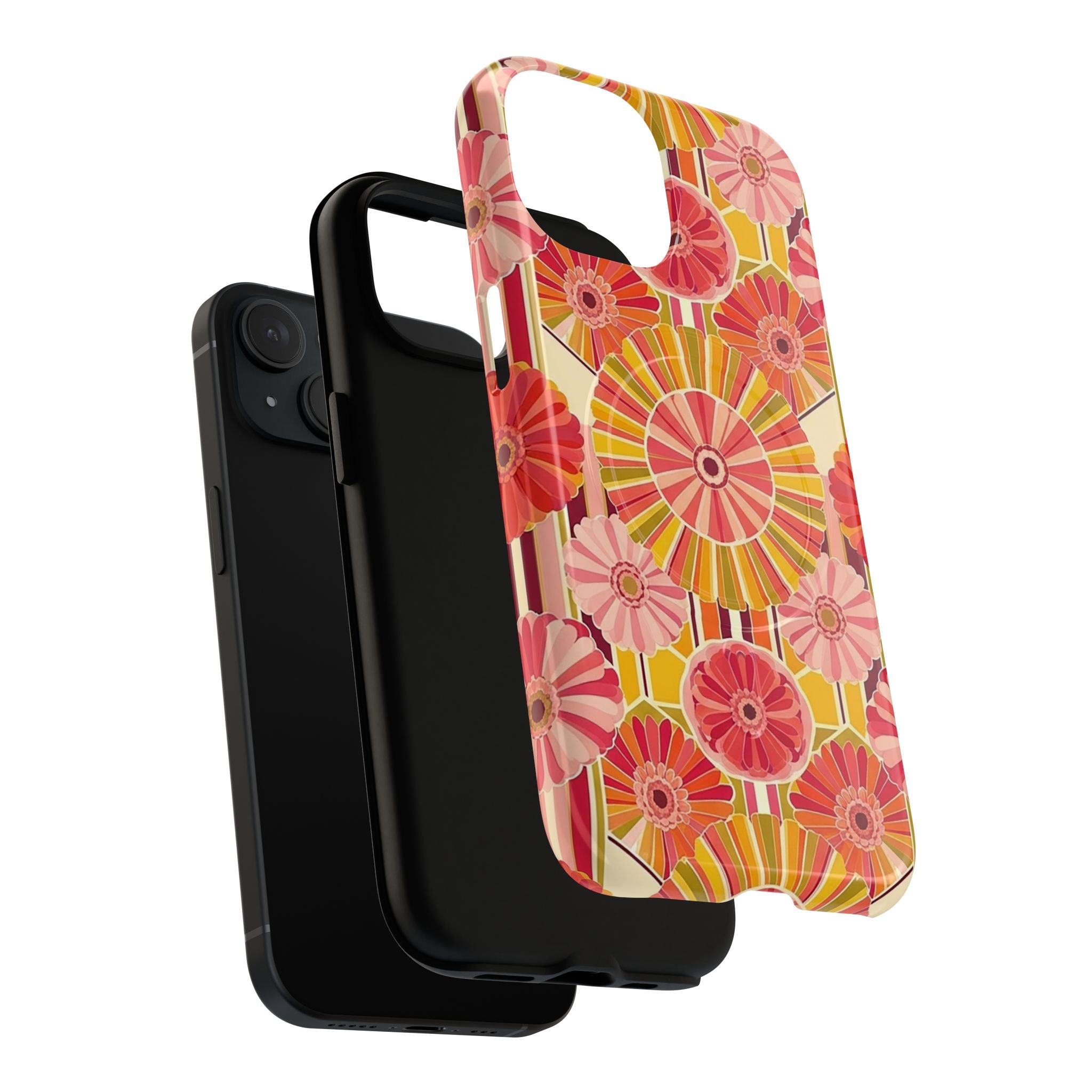 Retro Floral Tough Magnetic Phone Case — Bright 70s-Inspired Sunburst Design