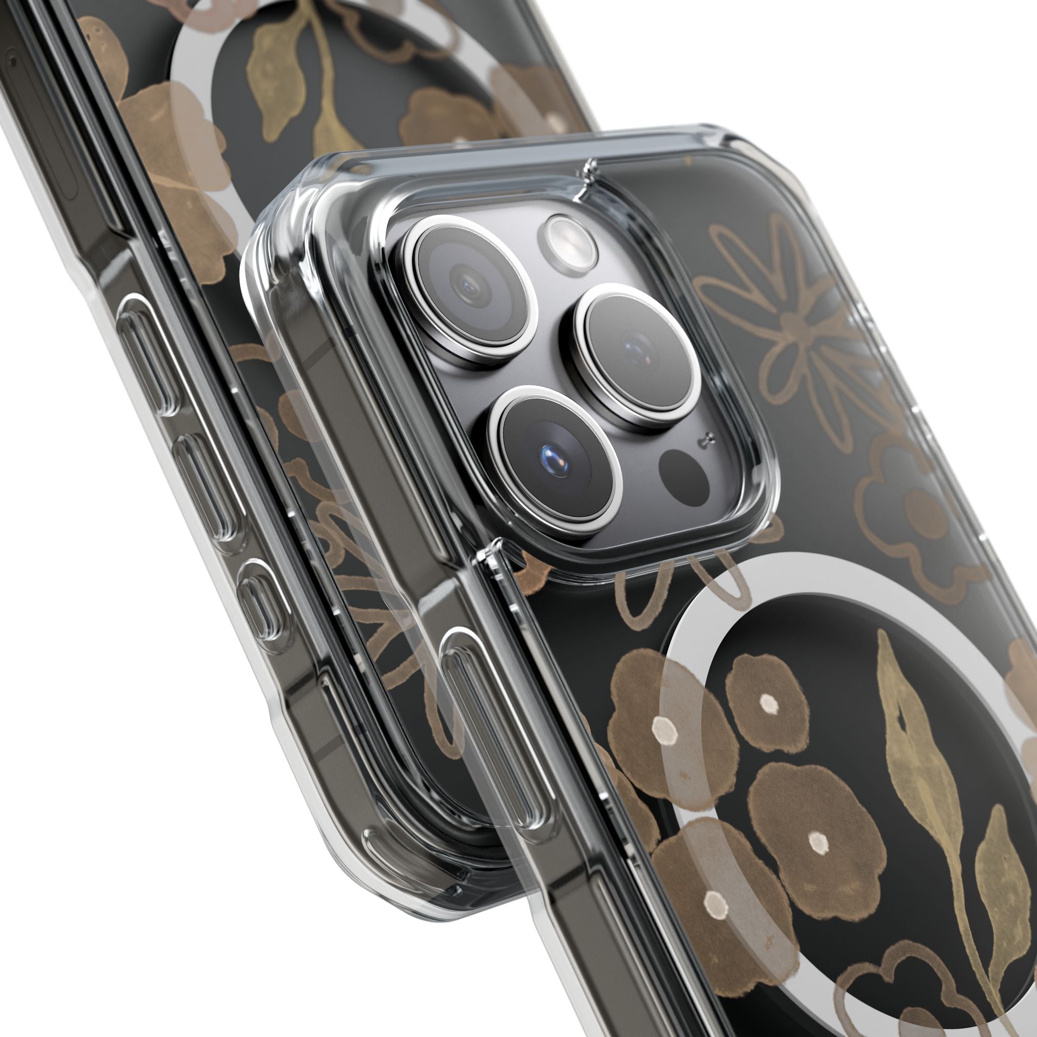 Clear Magnetic Phone Case — Neutral Floral Impact Protection