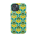 MagSafe Tough Phone Case — Retro Floral Green & Yellow Geometric Pattern