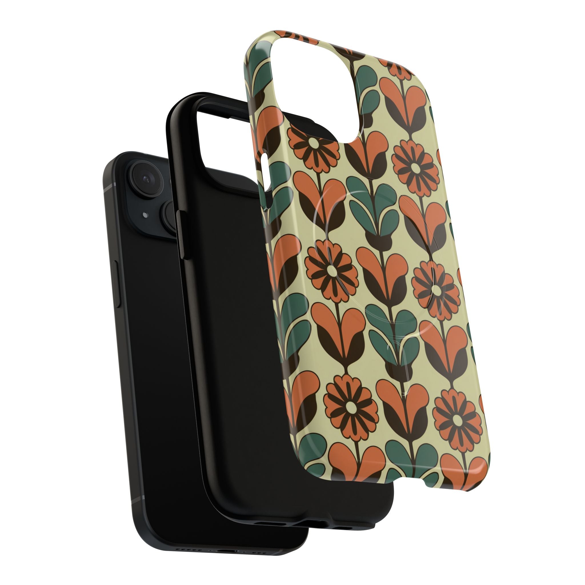 Retro Floral Tough Magnetic Phone Case — 1970s-Inspired Protective Cover