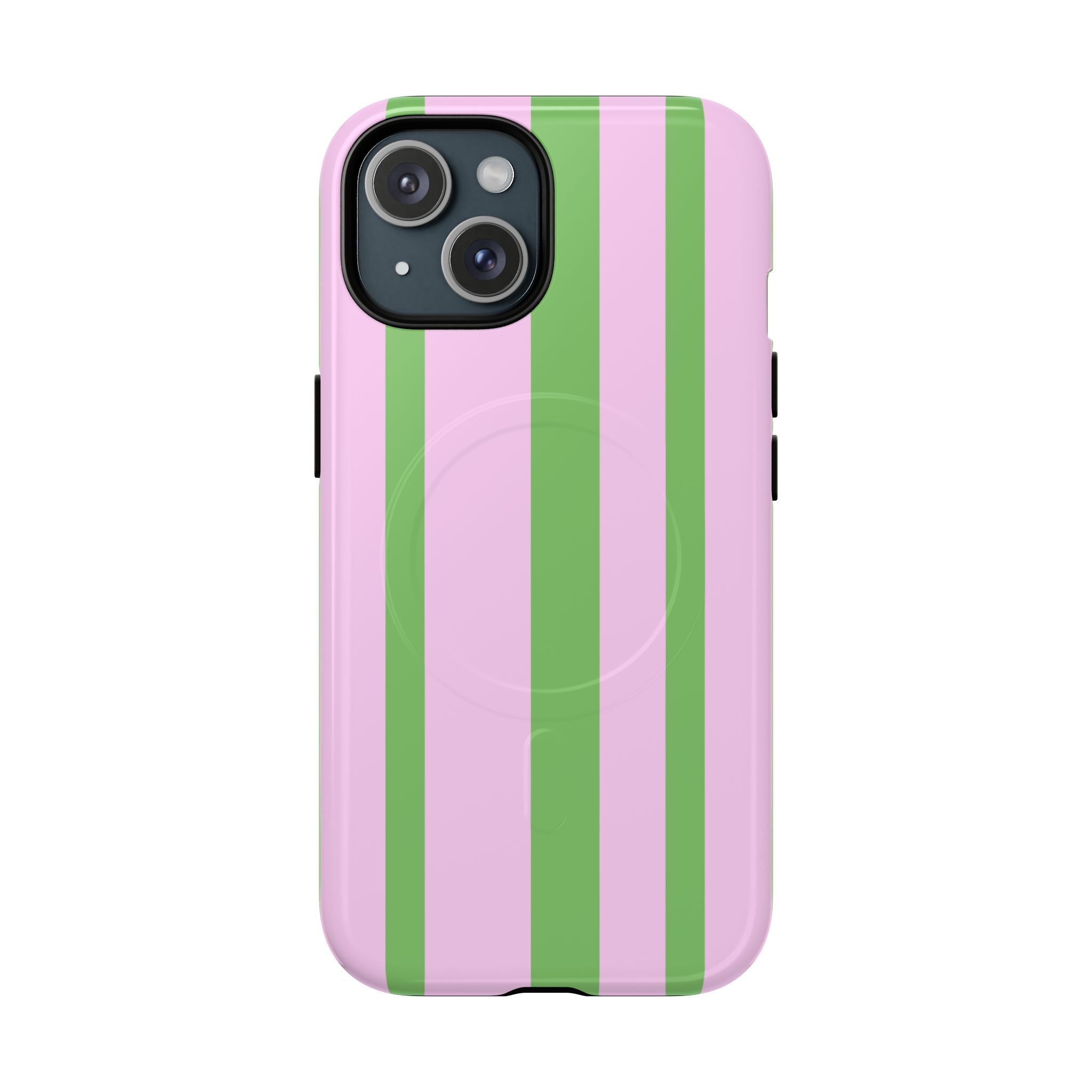 Pink & Green Striped Magnetic Tough Phone Case with pastel lavender and green stripes