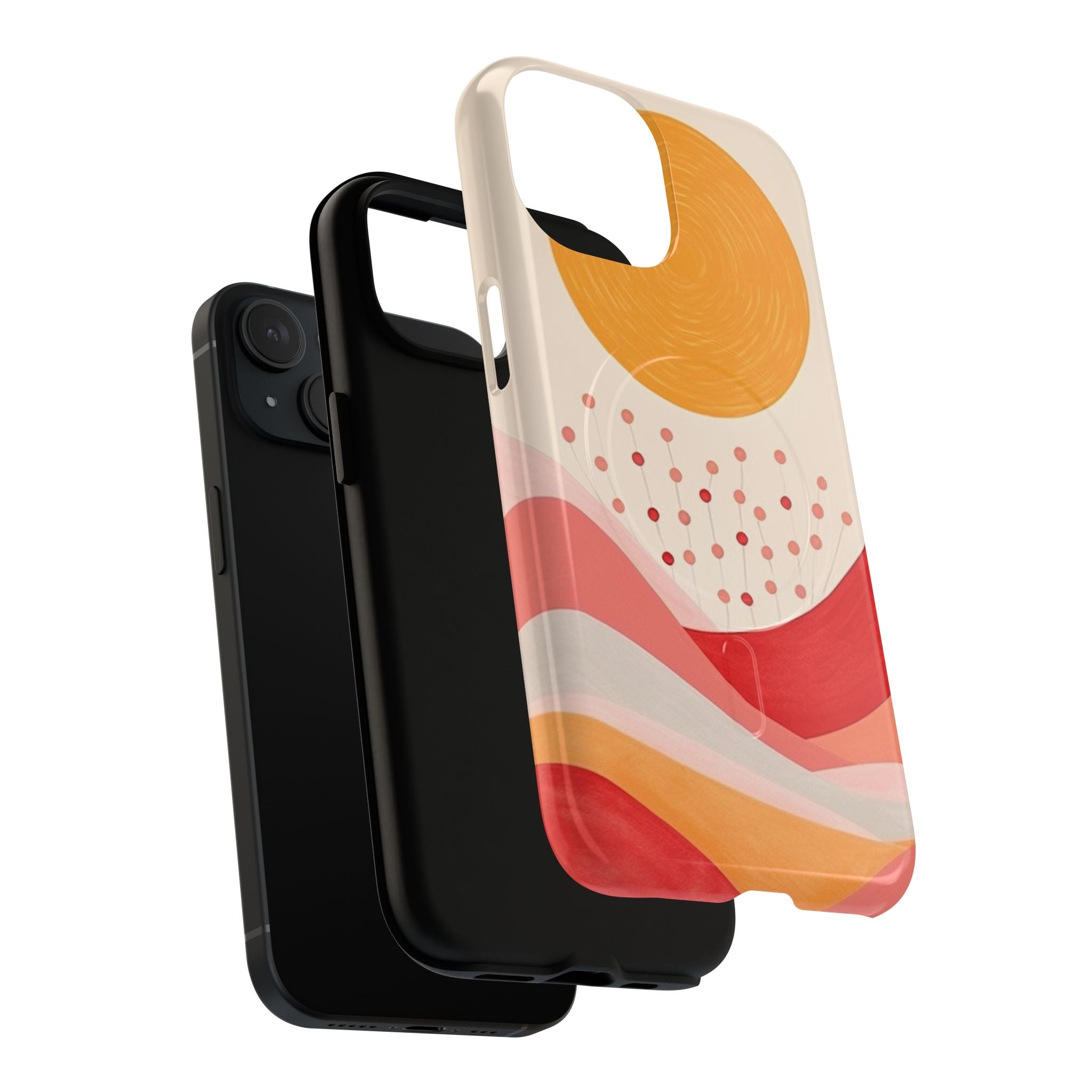 Abstract Sunset Phone Case with Coral and Orange Waves and MagSafe
