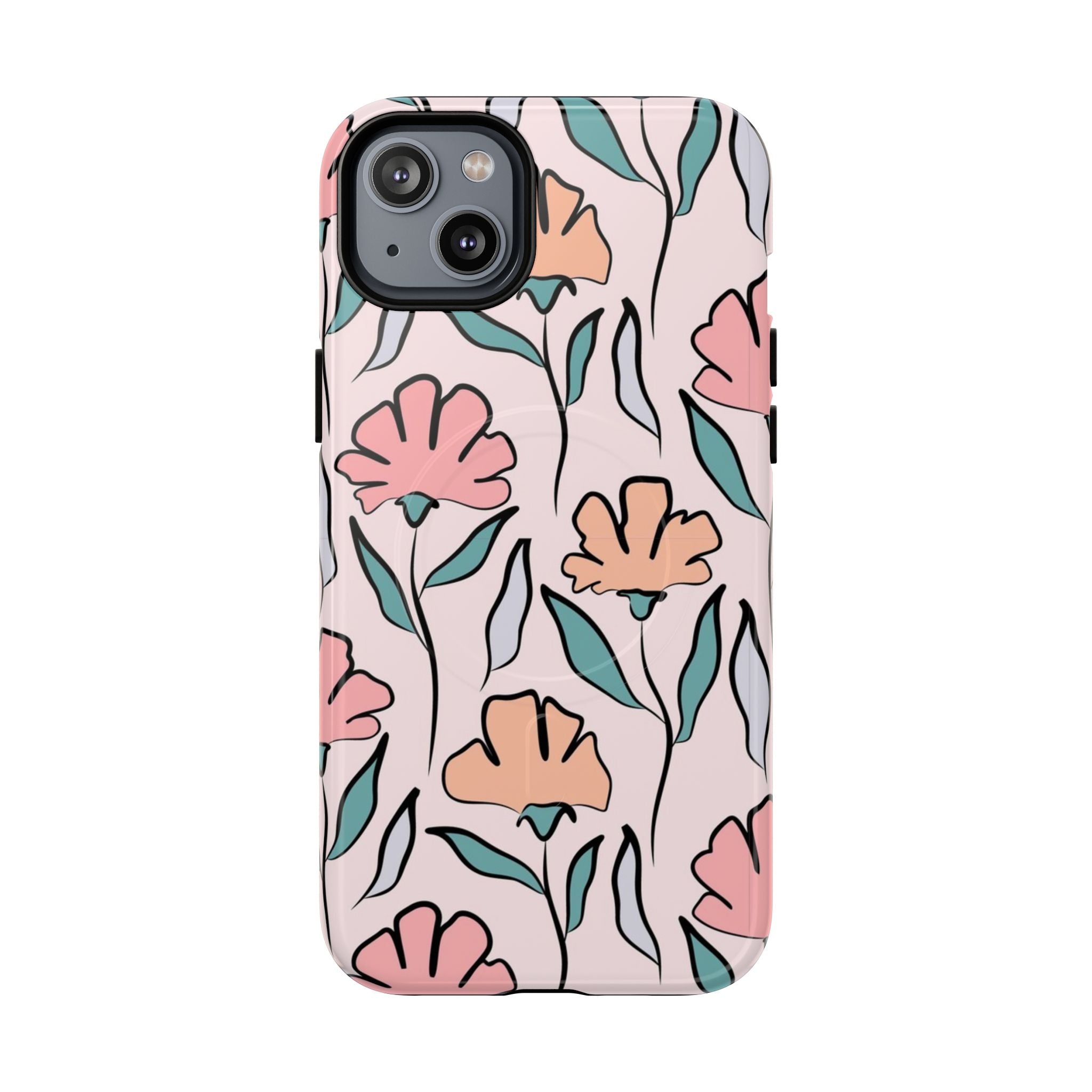 Floral Sketch Tough Magnetic Phone Case — Pink Botanical Protective Cover