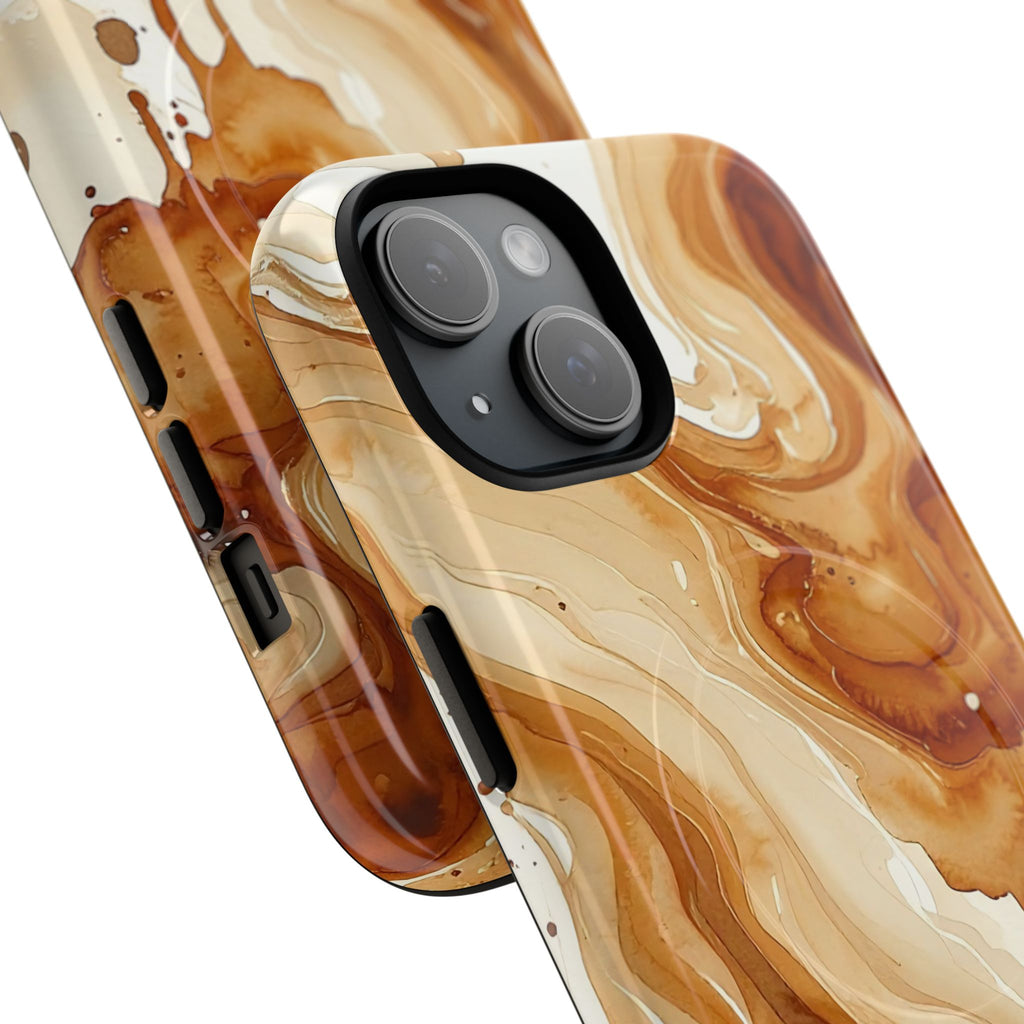 Organic caramel and cream marble swirl pattern with fluid abstract design for elegant phone protection