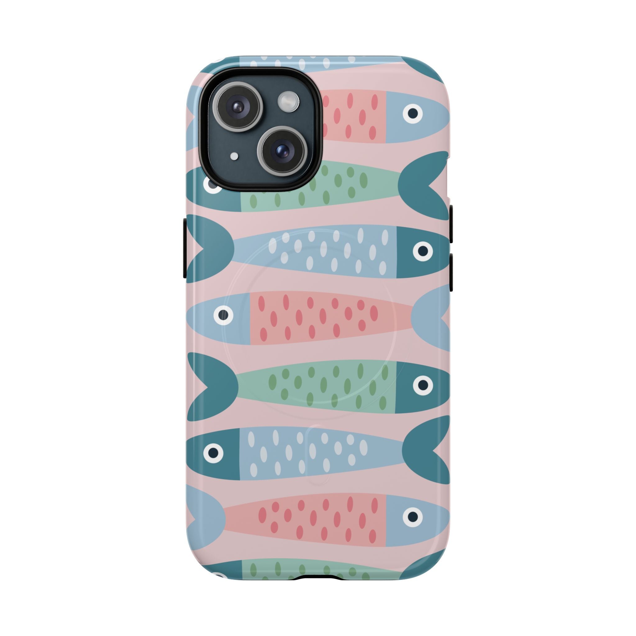Pastel Fish Pattern Phone Case — Sardine Coastal MagSafe Magnetic Cover