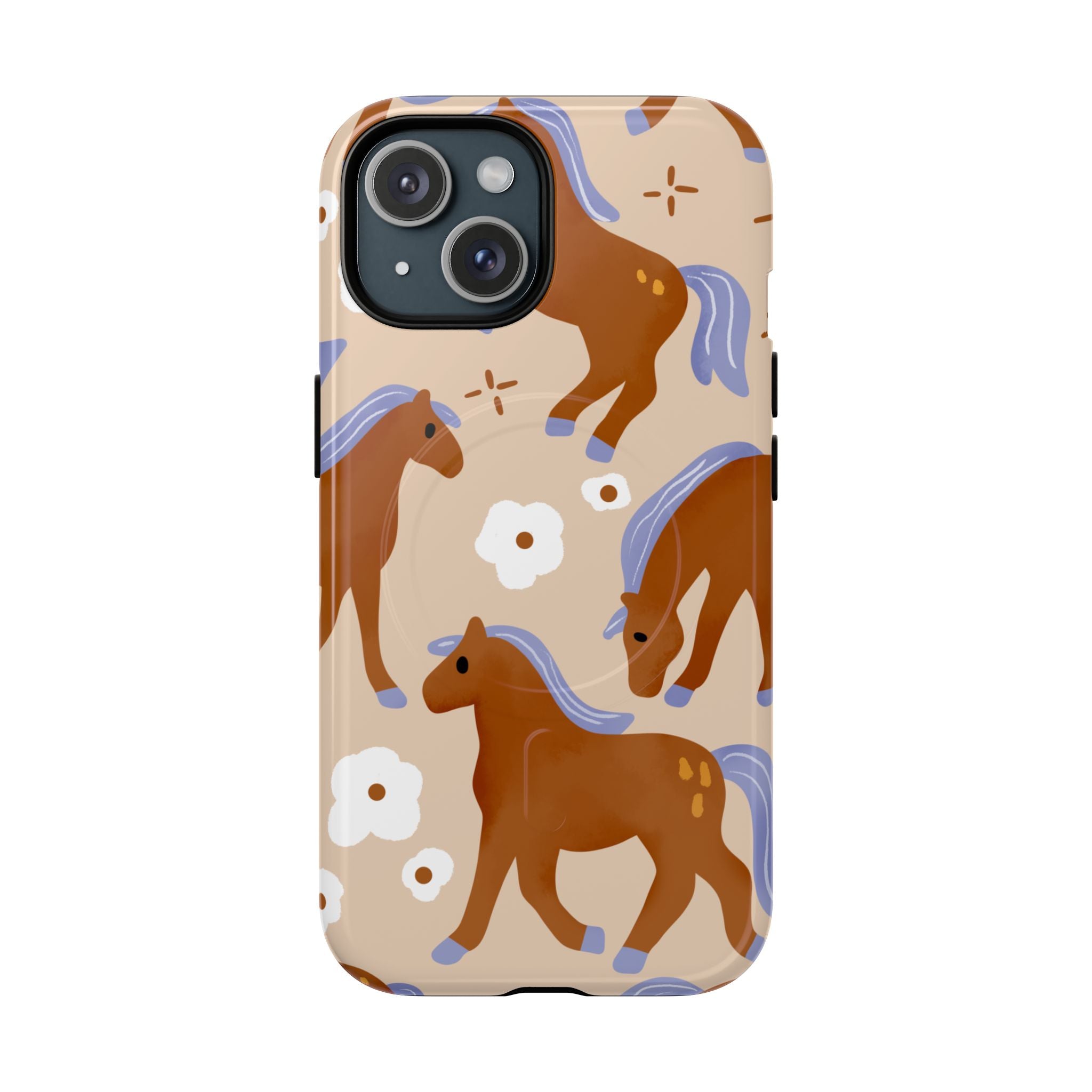Horse Pattern MagSafe Phone Case - Brown pony floral protective dual-layer cover