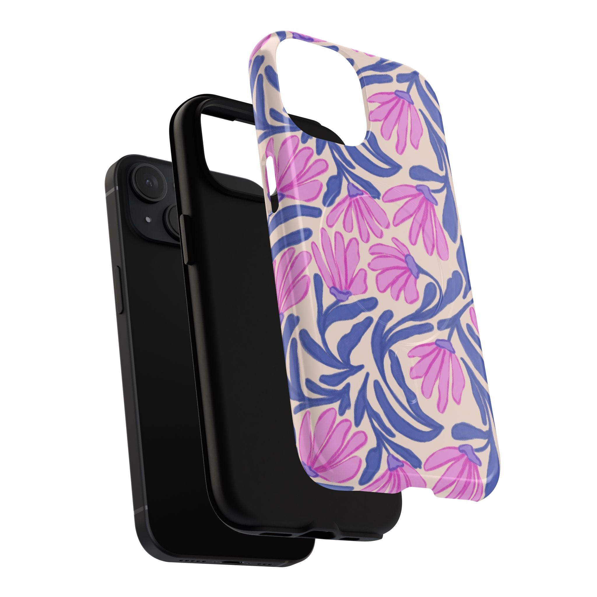 Pink & Blue Floral MagSafe Phone Case | Hand-Drawn Protective Cover