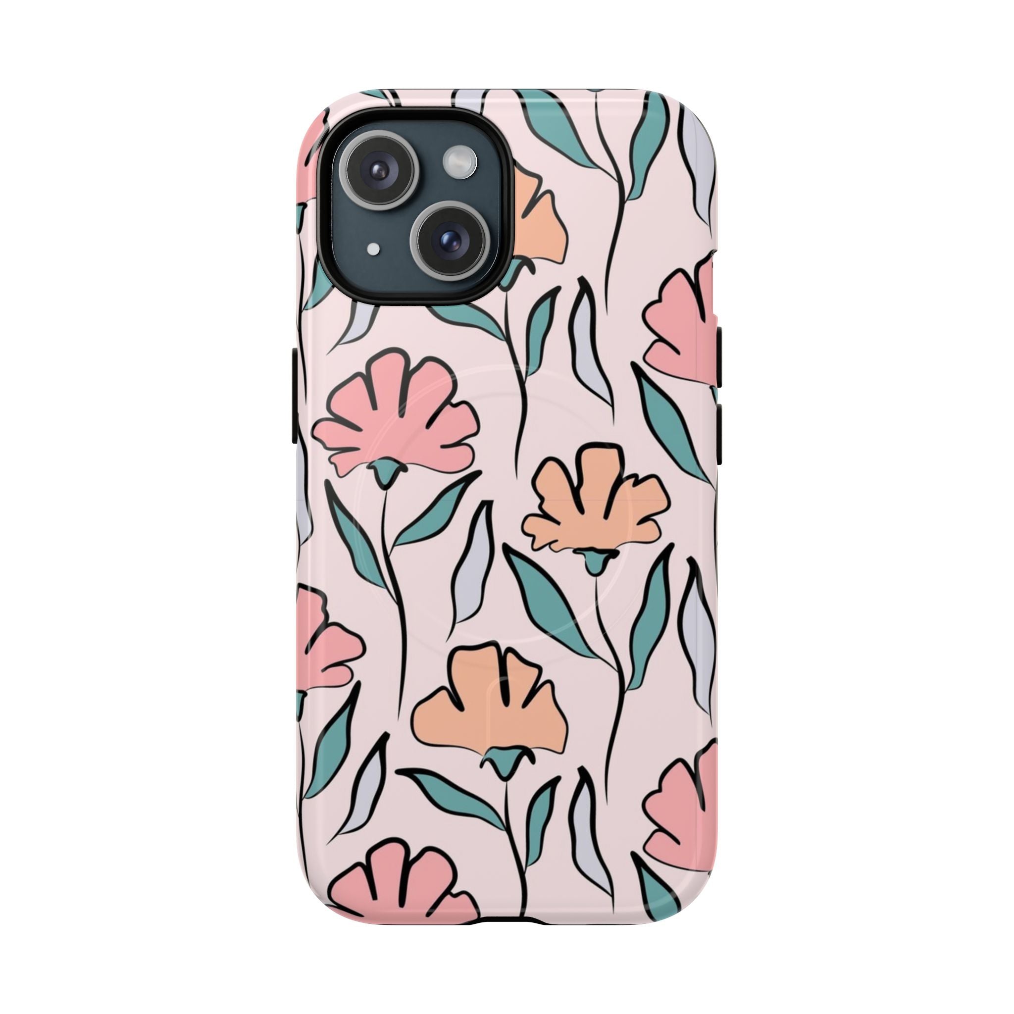 Floral Sketch Tough Magnetic Phone Case — Pink Botanical Protective Cover
