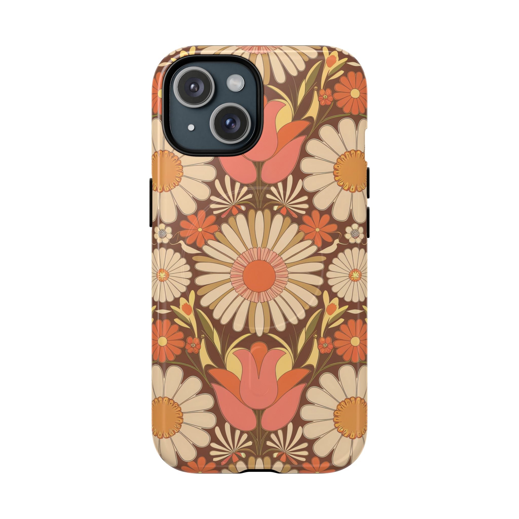 Retro Floral Phone Case with 70s Daisy Pattern and MagSafe