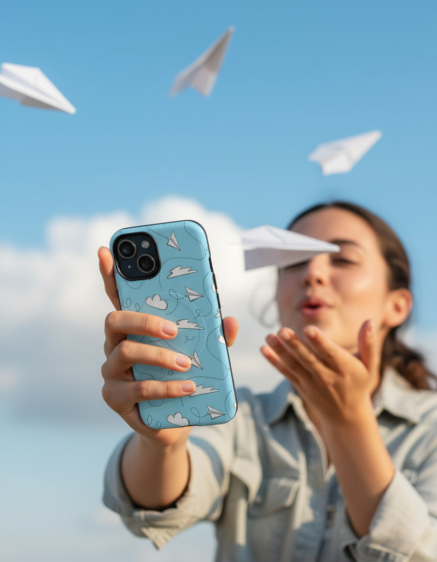 Paper Plane Phone Case | Sky Blue Cloud MagSafe iPhone Case | Wild Root Cases