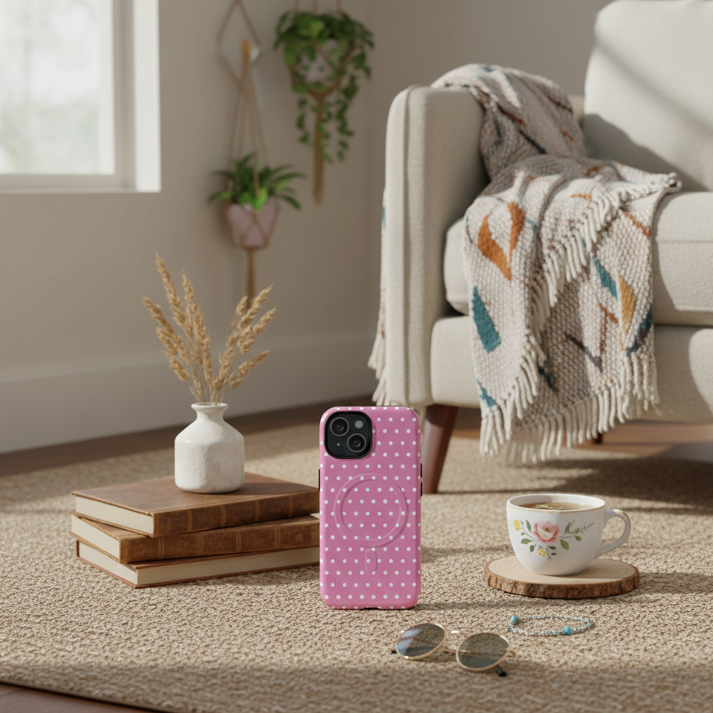 Pink Polka Dot Phone Case | Cute MagSafe iPhone Case | Wild Root Cases