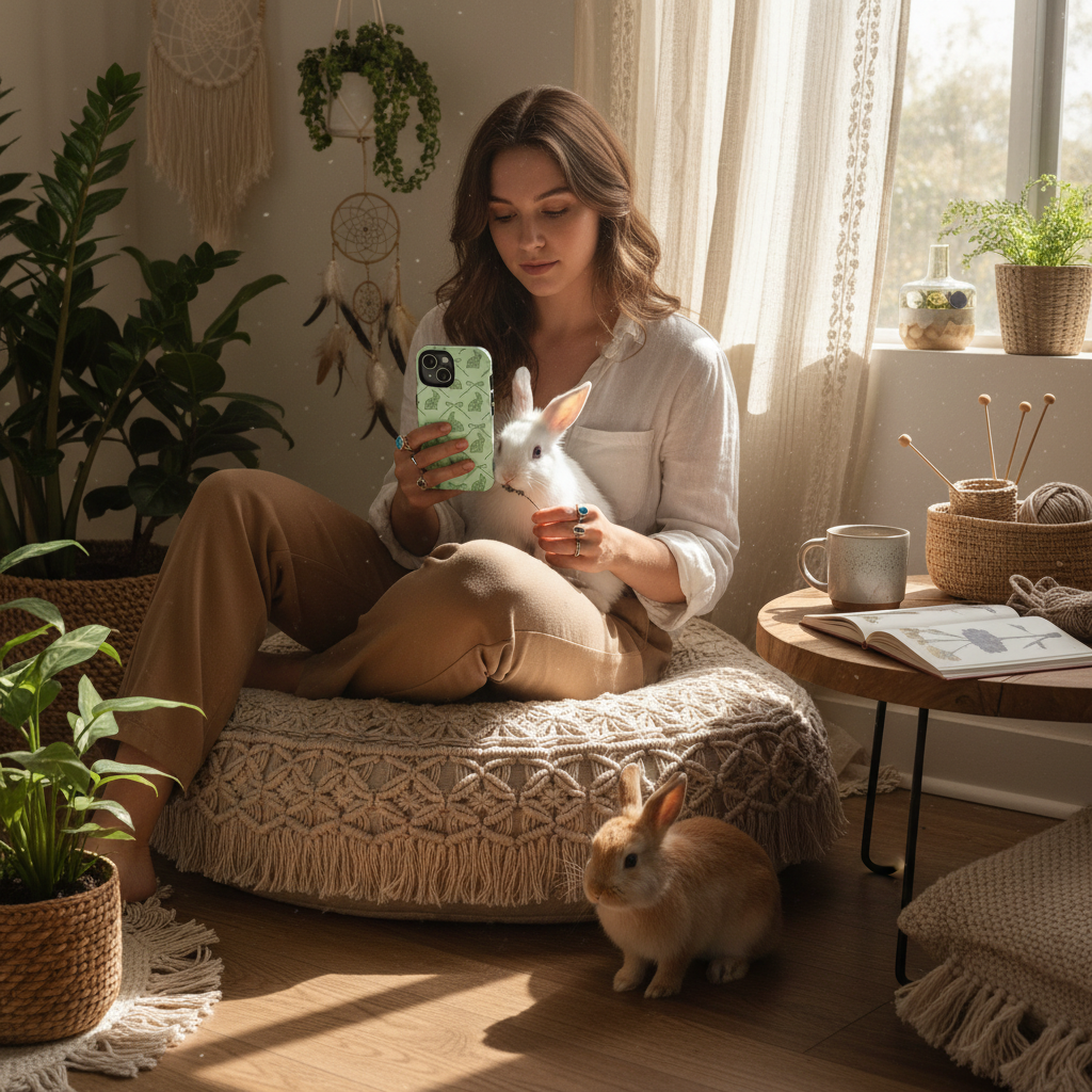 MagSafe Tough Phone Case — Floral Bunny Pattern Sage Green