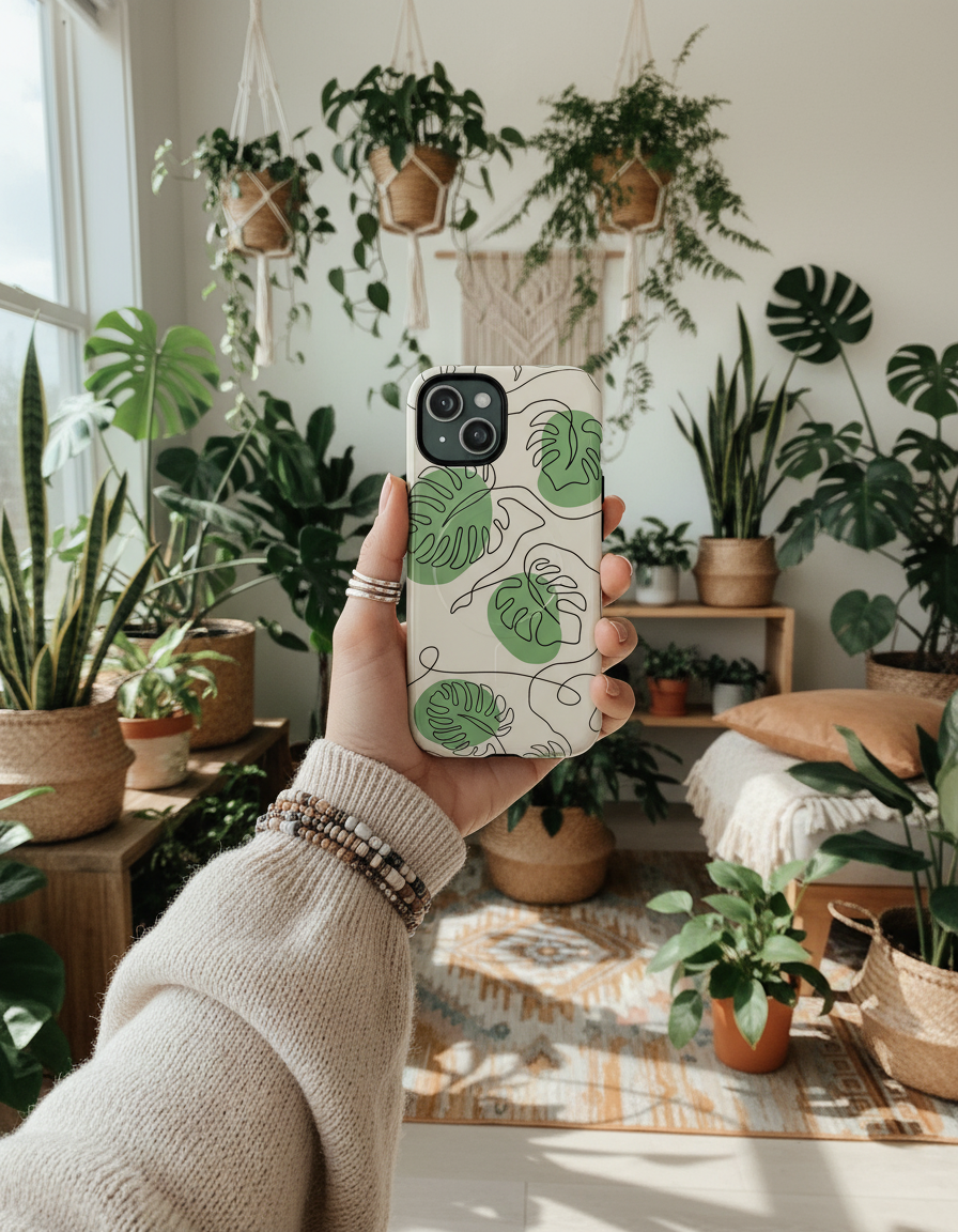 Monstera Line Art Phone Case – Tough Magnetic Protective Cover