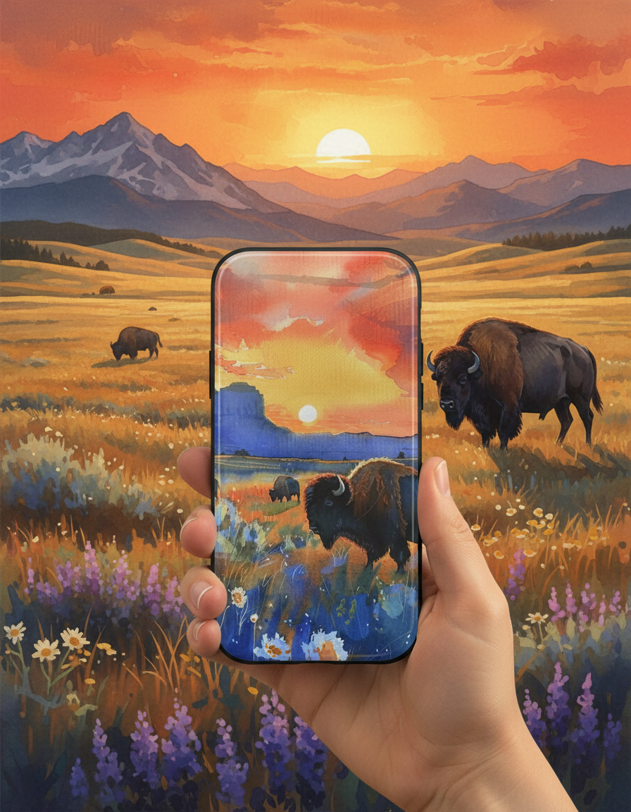 Bison Sunset Phone Case | MagSafe Wildlife iPhone Case | Wild Root Cases