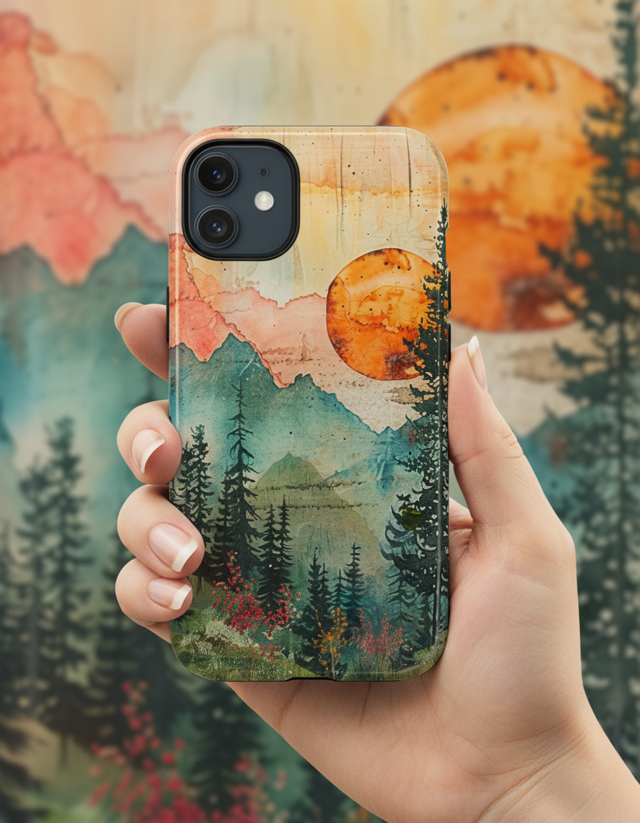 Mountain Sunset Phone Case | Vintage Forest Landscape MagSafe iPhone Case | Wild Root Cases