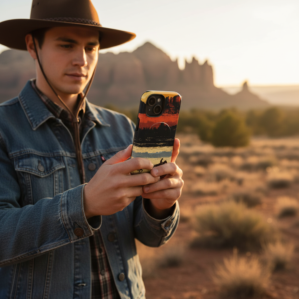 Western Sunset Cowboy MagSafe Phone Case - Tough Desert Landscape Design