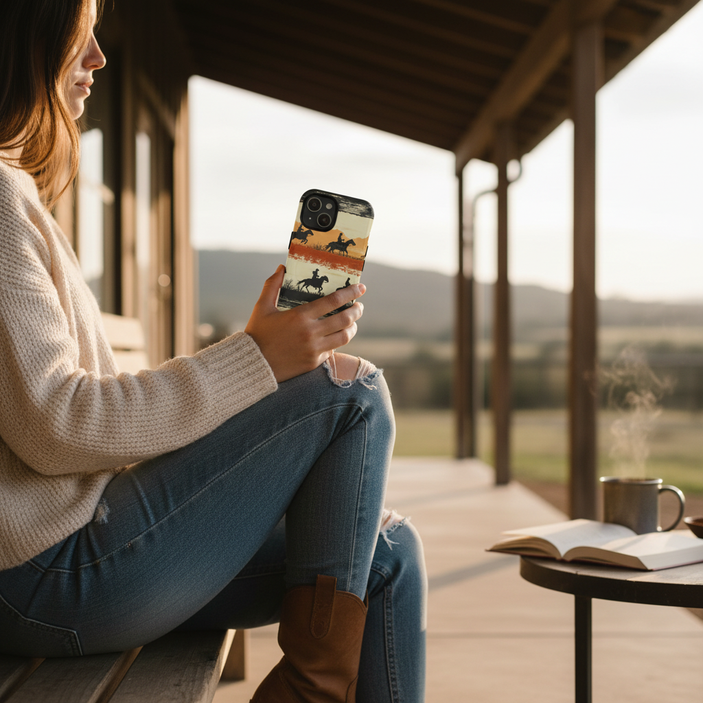 Western Sunset Horse Rider MagSafe Phone Case - Tough Cowboy Design