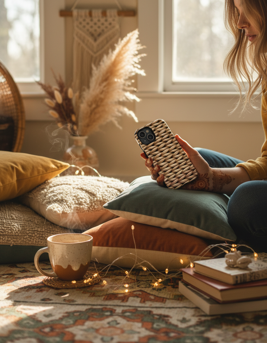 Natural Woven Rattan Phone Case — MagSafe Boho Protective Cover