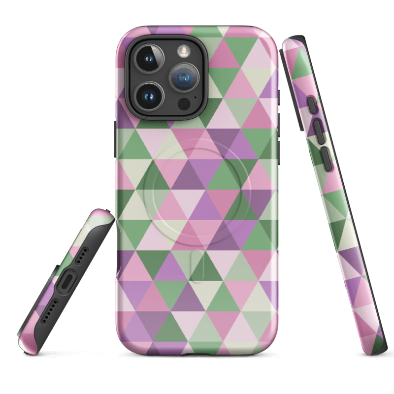 Green Purple Triangle Pattern Phone Case - Geometric Design Protective Cover