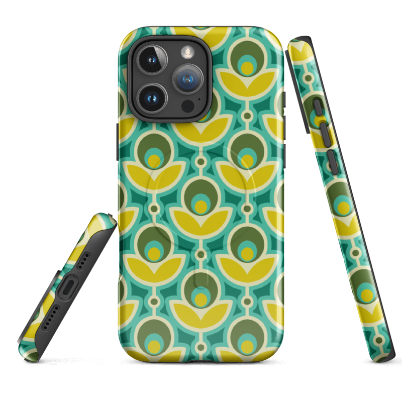 Art Deco Retro Flower Phone Case | Yellow Blue Green | Wild Root Cases