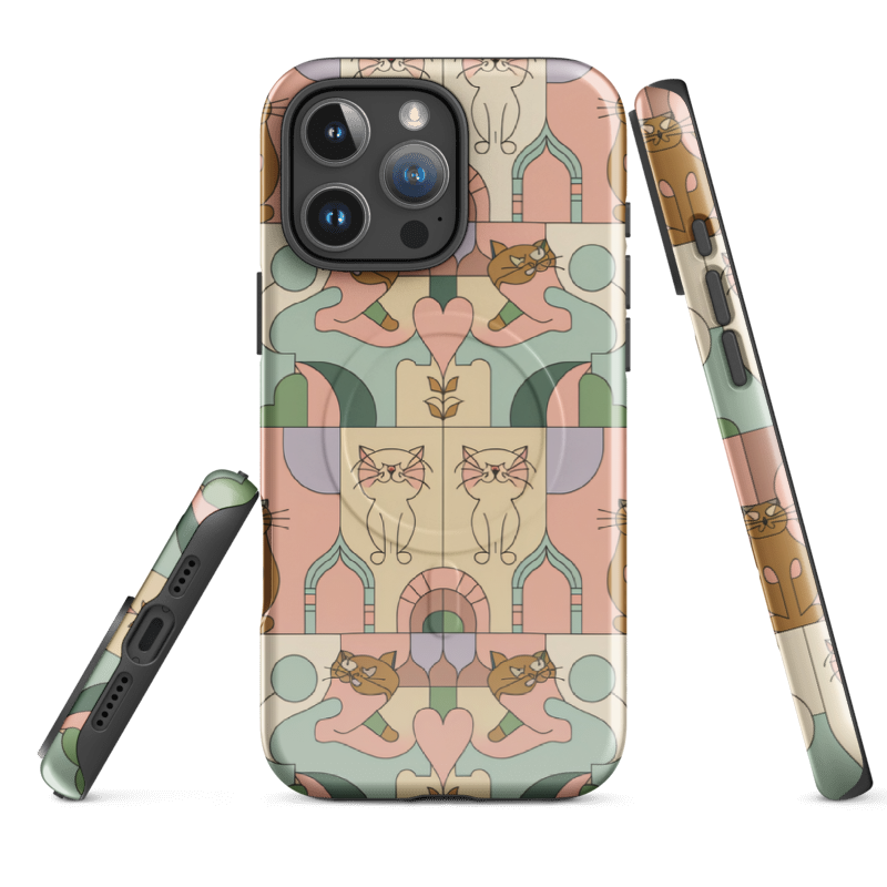 Whimsical Art Deco Cat Phone Case - Pastel Feline Fun!
