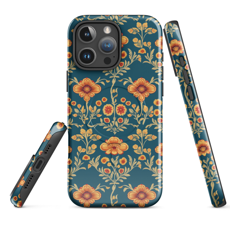 Blue & Orange Ornamental Flower Phone Case – Floral Boho Protective Case | Wild Root Cases