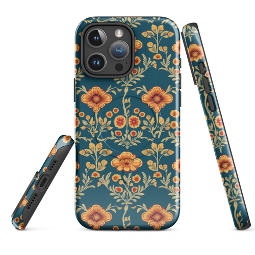 Blue & Orange Ornamental Flower Phone Case – Floral Boho Protective Case | Wild Root Cases