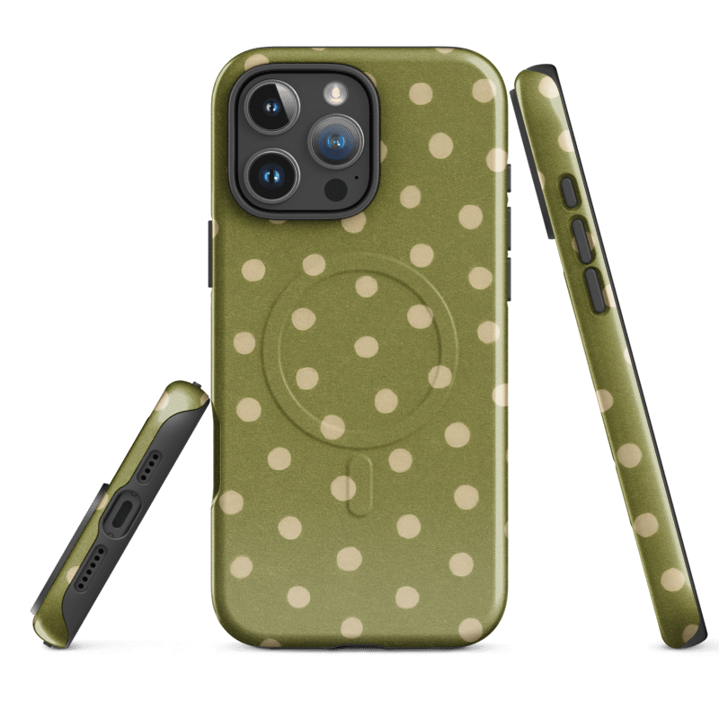 Green Polka Dot Boho Phone Case with High-Gloss Finish - Trendy Protective Cover