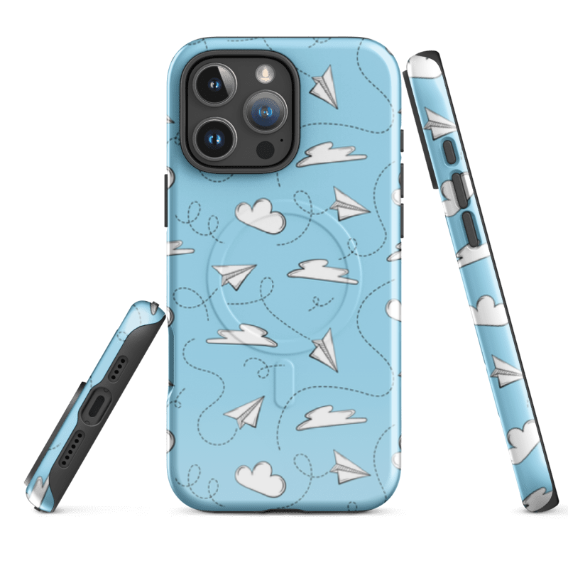 Blue Sky Clouds Paper Airplane iPhone Case - Wild Root Cases