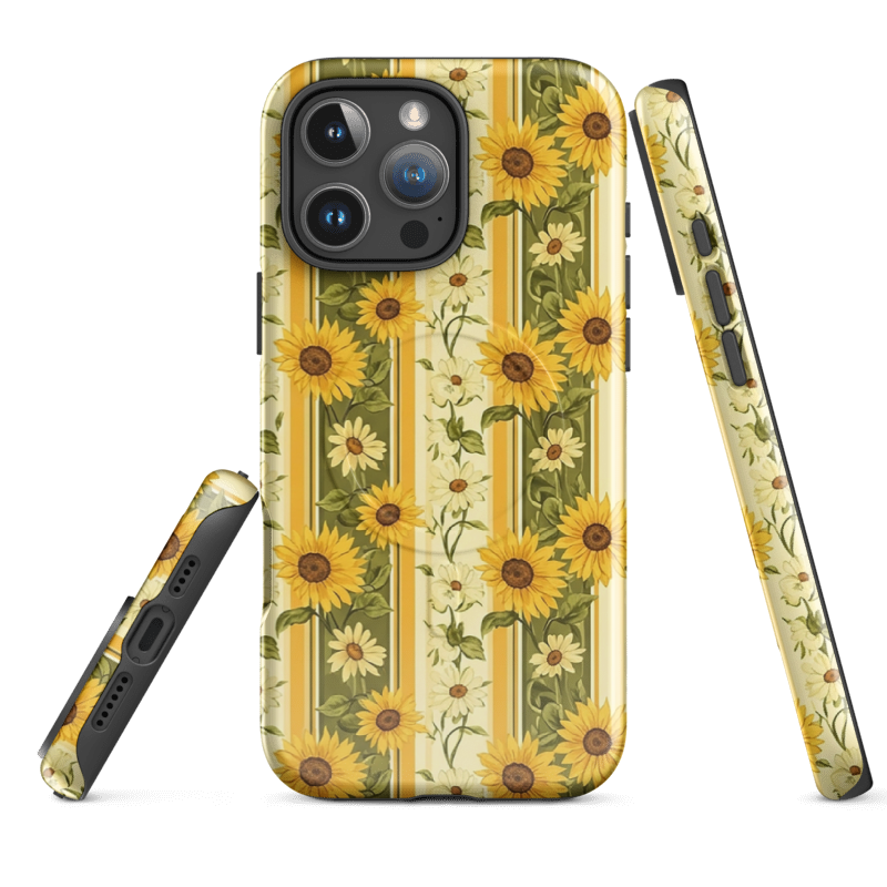Wild Root Cases: Chic Green Stripe & Sunflower Phone Case