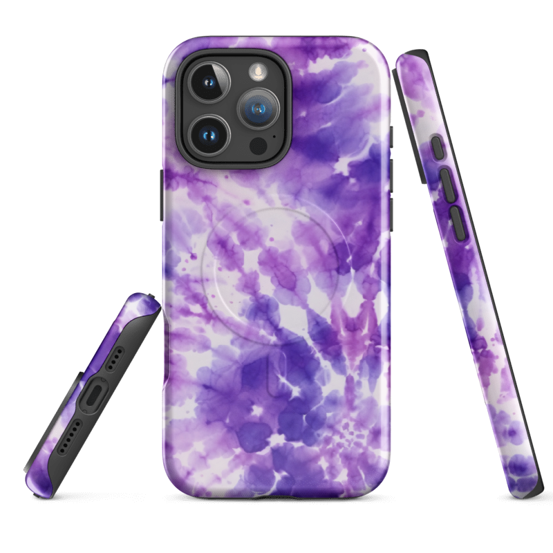 Purple Tie Dye iPhone Cases - Groovy Retro Design | iPhone 14, 15, 16, 17 & Pro Max | Wild Root Cases