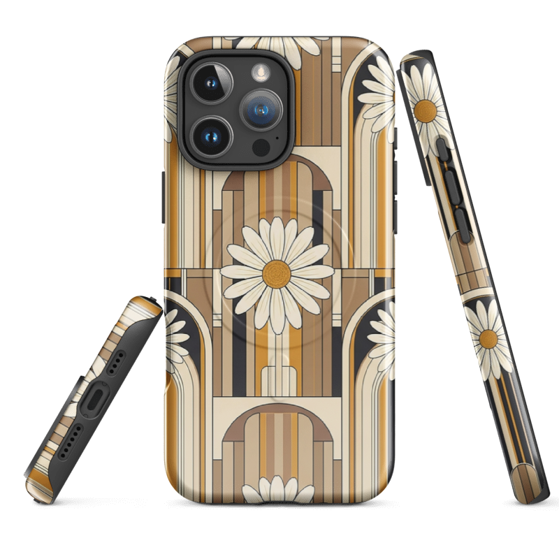 Retro White Daisy Phone Case - Neutral Flower Strip Design | Wild Root Cases